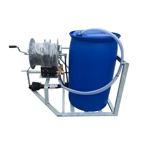 Hawk PTO Tractor Washer 25LPM/4000 PSI Barrel Frame Galvanised Reel + 40M Hose