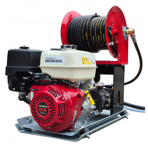 Honda GX390 Skid Frame Pressure Washer 21LPM/3000 PSI Reel +30M Hose