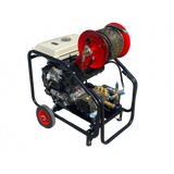 Multi Wash Industrial Twin-Cylinder Pressure Washer - Loncin LC2V80FD-1 41 LPM Interpump Trolley Frame + 40M Reel (Electric Start)