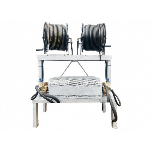 Twin PTO Pressure Washer – Hawk Pump 2 x 30 LPM 200 BAR Galvanised Frame + x2 100M Reels